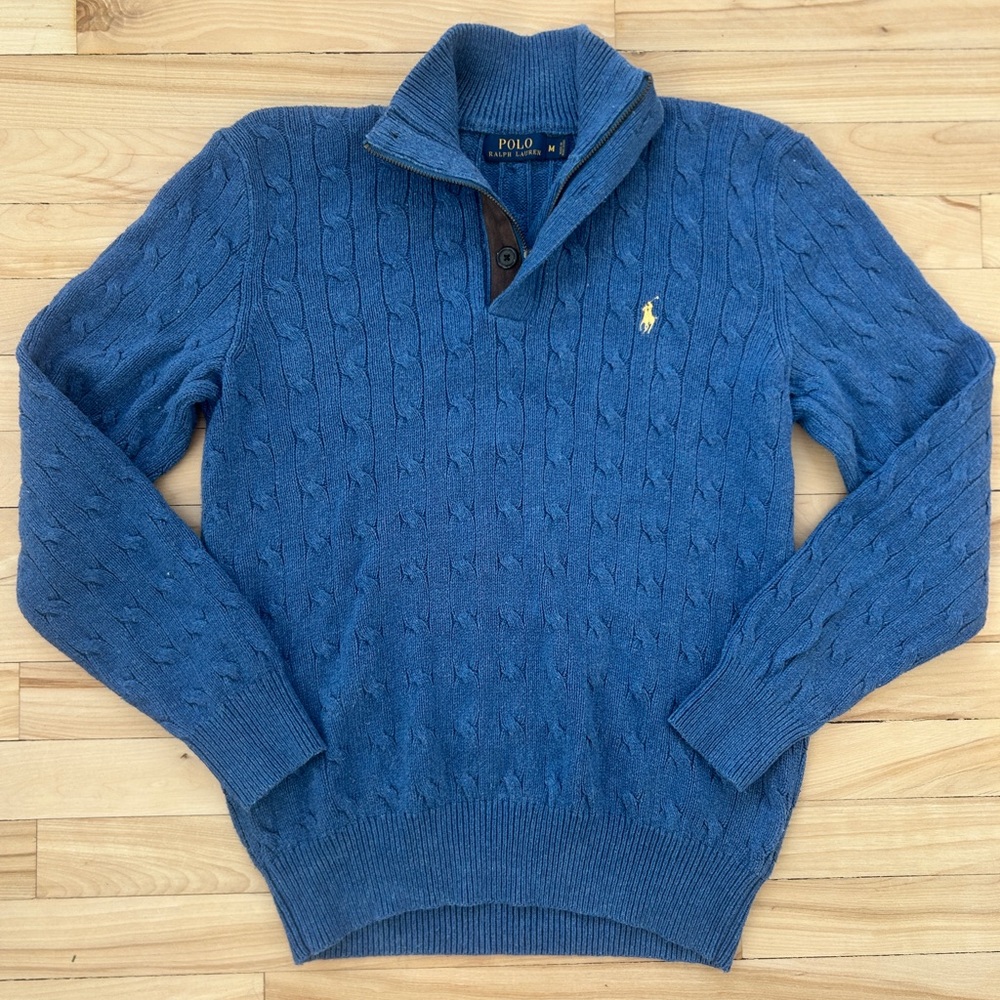 Polo by Ralph Lauren - 100% Silk - Blue Zip Up Sweater
